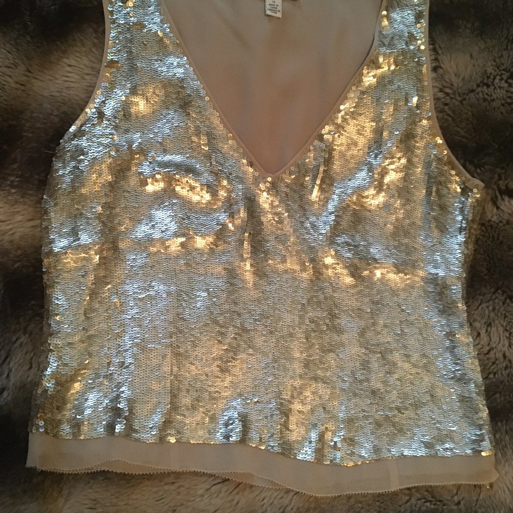 Silver Sequin and Silk Calvin Klein Top